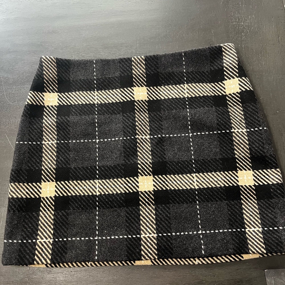 H&M Black Cream Plaid Wool Blend Mini Skirt A-Line Side Zip Womens Size 12